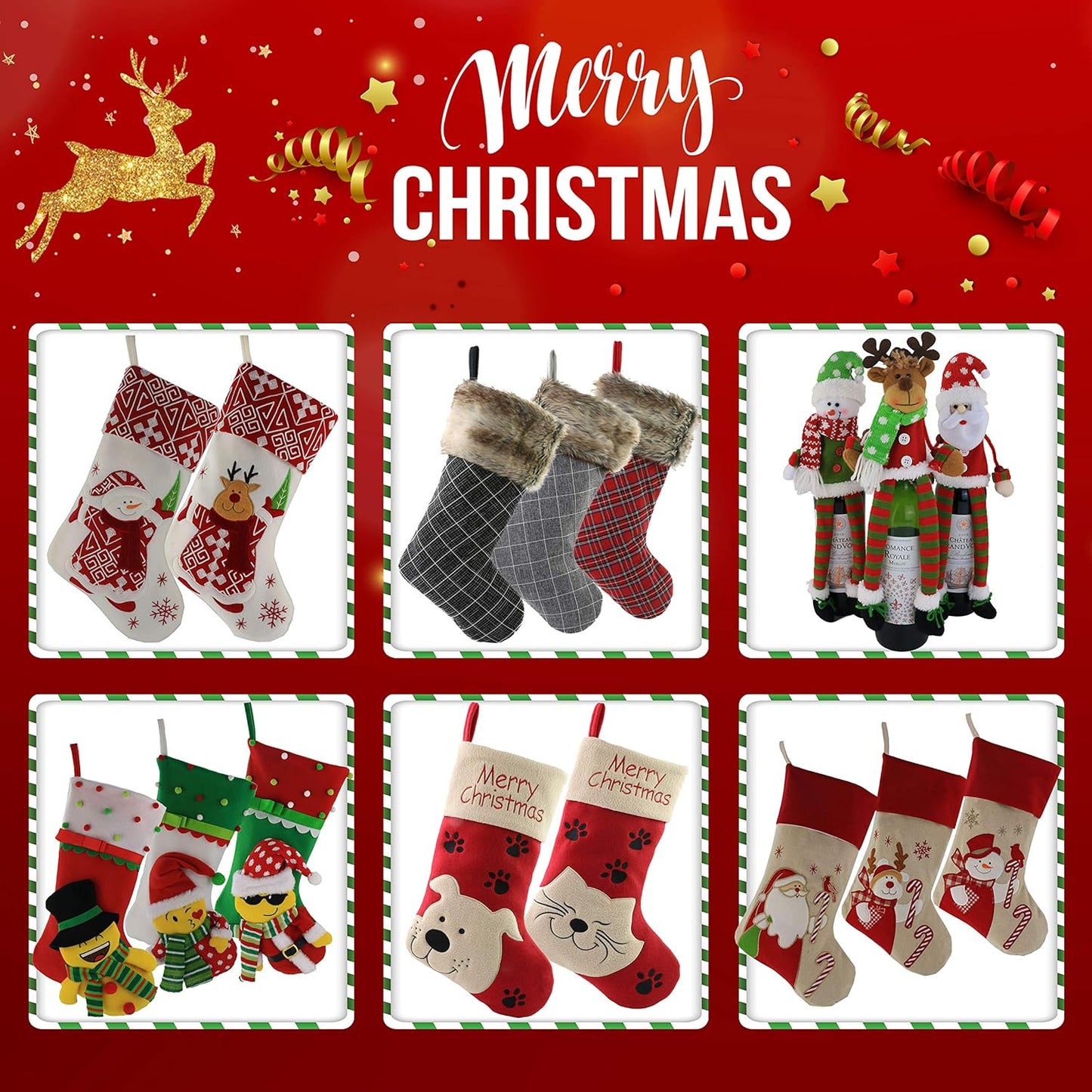 Classic Christmas Stockings Set of 2 – Santa & Snowman 17'' Velvet Holiday Decor