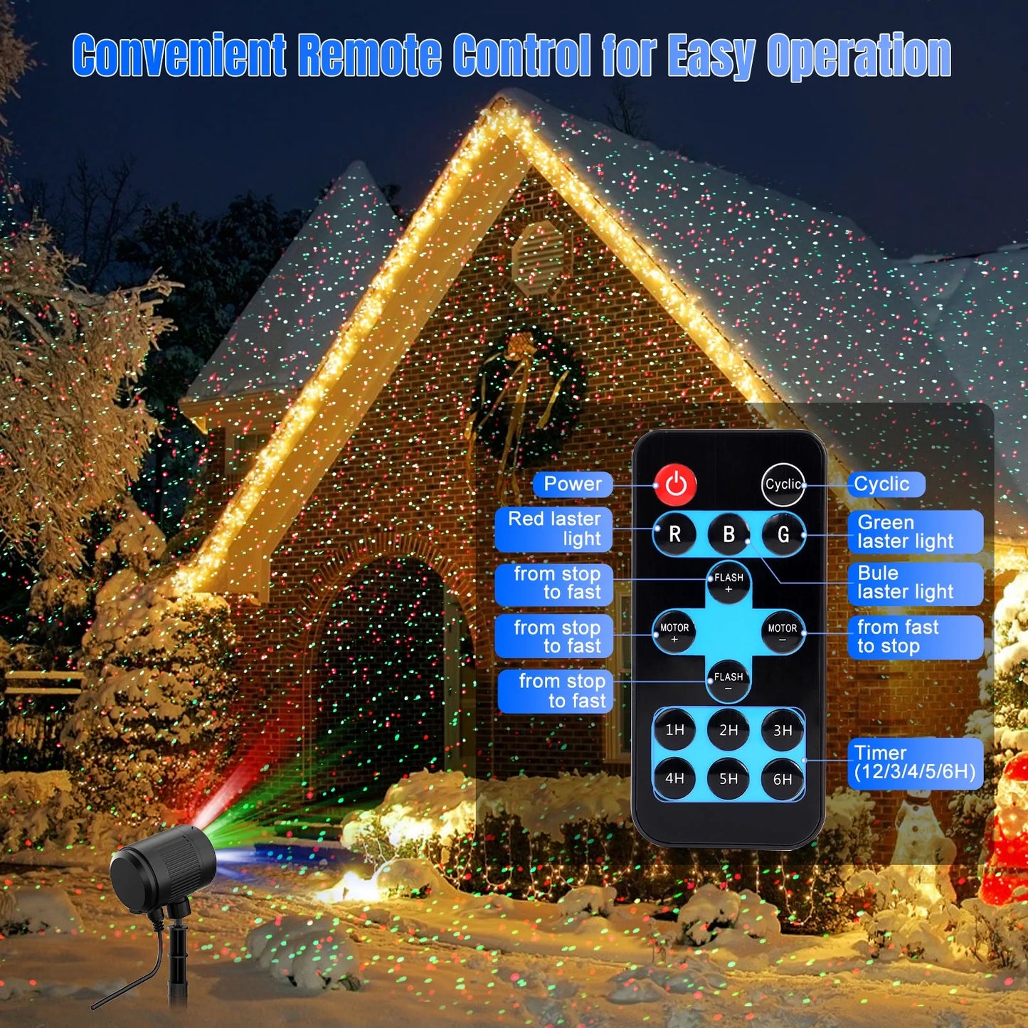 5FT RGB Laser Christmas Projector Lights - Outdoor Firefly Show with Remote, Waterproof