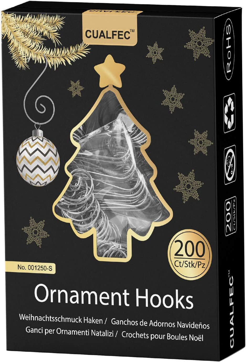 200-Pack Silver Christmas Ornament Hooks | Decorative Tree Hangers with Swirl Design