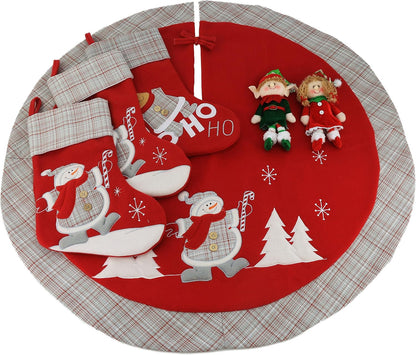 Christmas Stockings Set of 3 – Santa, Snowman & Reindeer 3D Plush with Knit Border, 17'' Large Hanging Decor