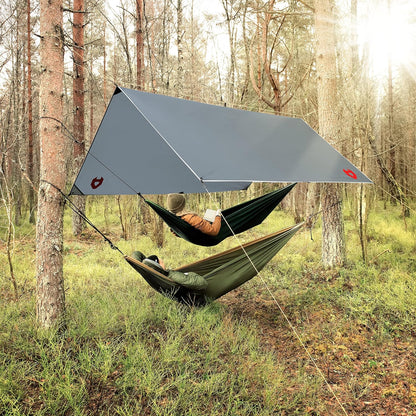 10x10 Waterproof Camping Tarp with Survival Bracelet - Lightweight Rain Fly, UV Protection, Perfect for Hammock, Tent, and Outdoor Shelter (Grey)