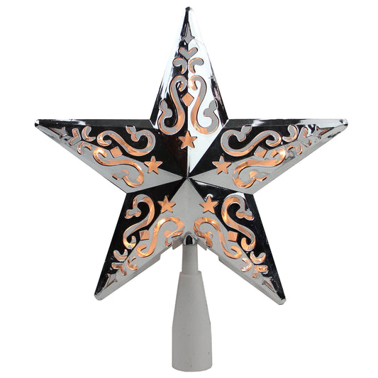 8.25” Silver Scroll Star Christmas Tree Topper with Clear Lights - Indoor Decor