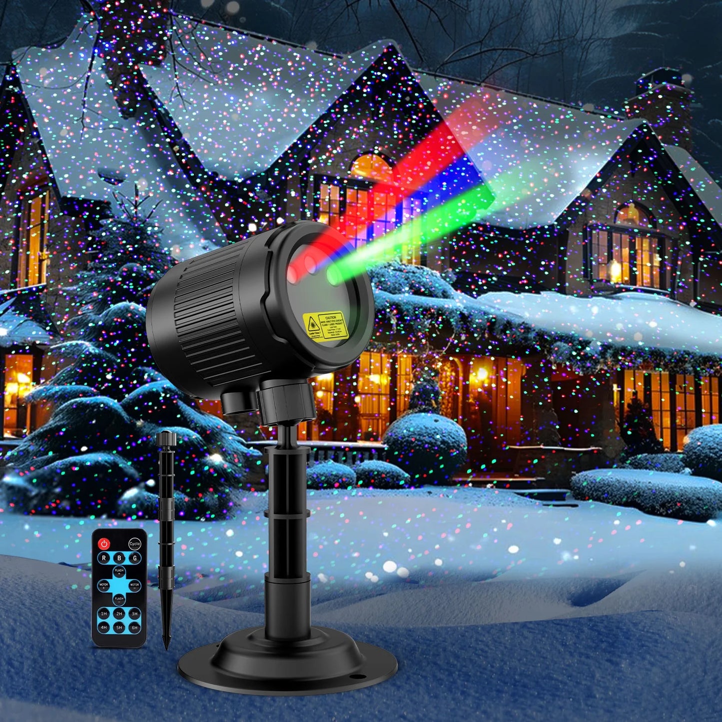 5FT RGB Laser Christmas Projector Lights - Outdoor Firefly Show with Remote, Waterproof