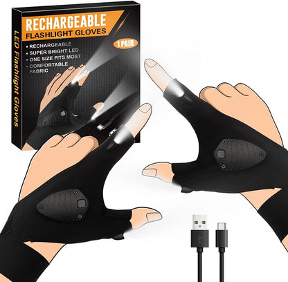 Rechargeable LED Flashlight Gloves - Waterproof Hands-Free Light for Fishing, Camping & Repairs