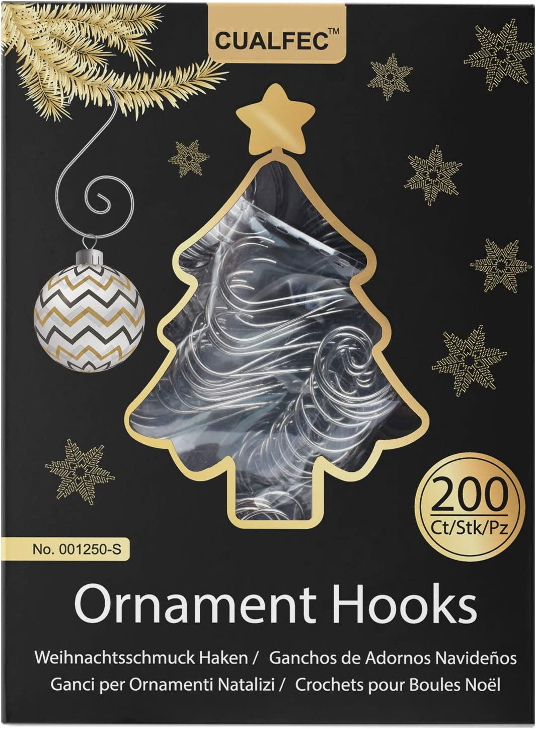 200-Pack Silver Christmas Ornament Hooks | Decorative Tree Hangers with Swirl Design