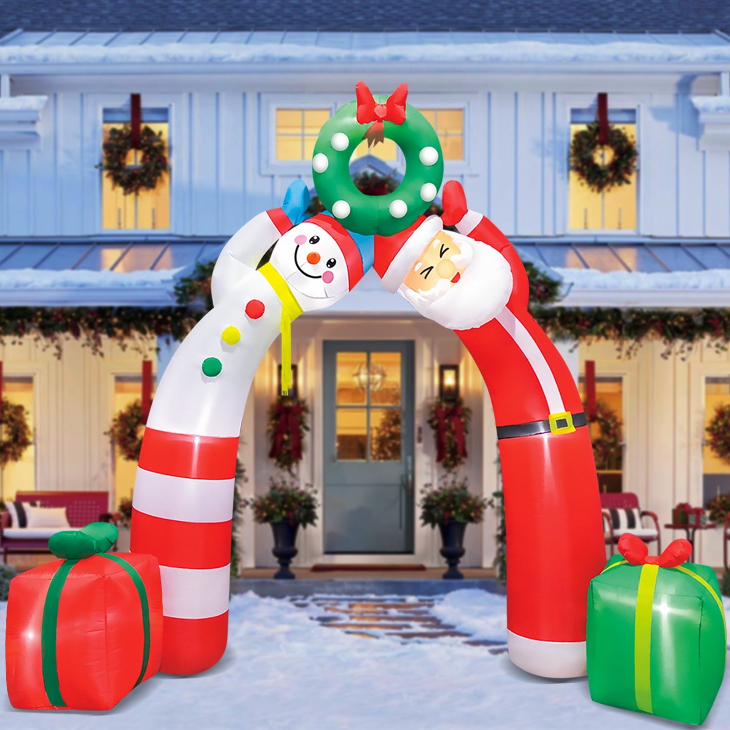 8' Christmas Inflatable Archway with Santa Claus & Snowman | LED-Lit Outdoor Holiday Decoration for Lawn & Garden