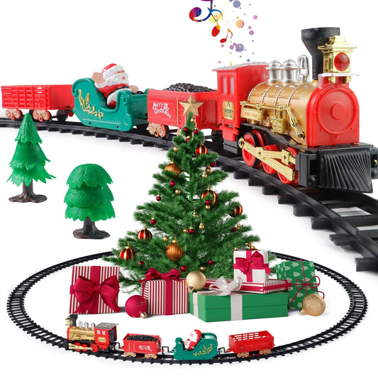 Electric Christmas Train Set with Sounds & Lights - Toy Railway for Boys & Girls