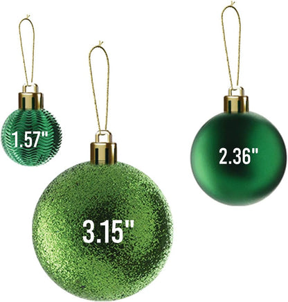 36-Piece Green Shatterproof Christmas Ball Ornaments | 3 Sizes & 6 Styles for Tree, Wreaths & Party Decor