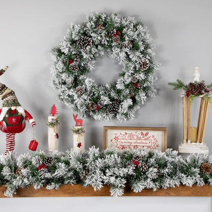 24” Unlit Flocked Angel Pine Christmas Wreath with Pine Cones - Indoor/Outdoor