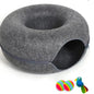 Large Scratch-Resistant Cat Tunnel Bed with Toys | Cozy Donut Bed for Indoor Cats & Multiple Pets up to 30 lbs