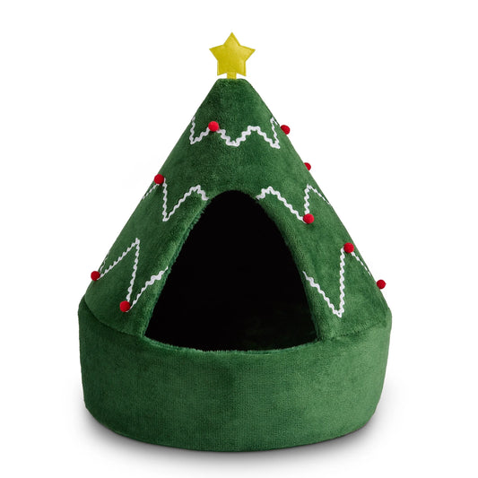 Holiday Hideaway Pet Bed - Christmas Tree Design for Small Dogs & Cats