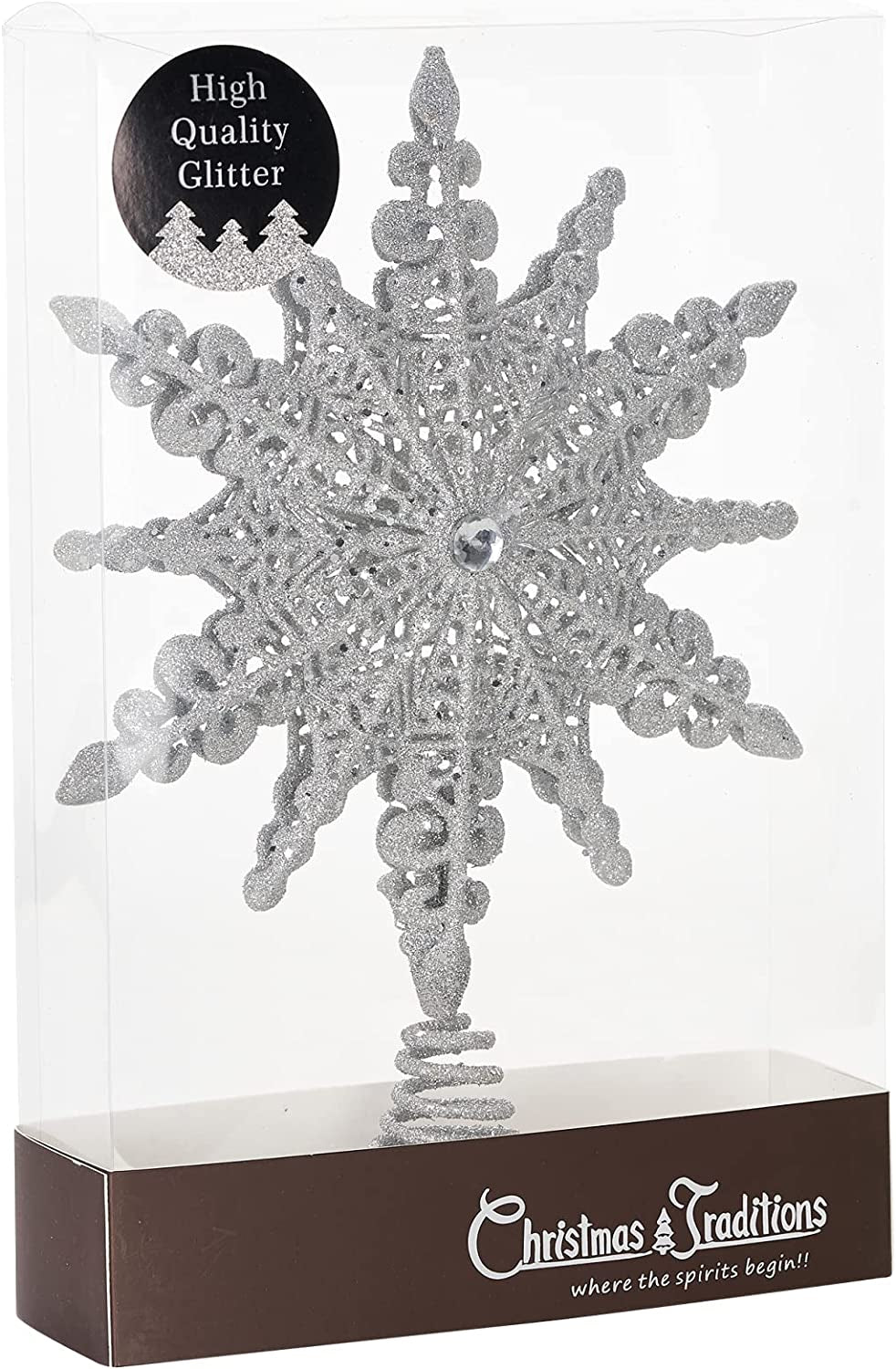 8" Silver Glitter Christmas Star Tree Topper - Elegant Home Décor Ornament